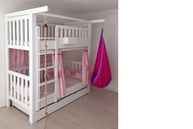 Etagenbett LISTO in Komplettausstattung: mit Gästebett und mit Kletterseil und Hängesitz