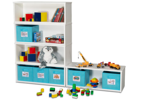 Spielzeugregal KINTObox 5er Kombi, mit blauen Stoffboxen / SALTO Kindermöbel, München