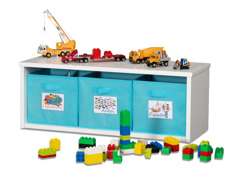 Spielzeugregal KINTObox mit blauen Stoffboxen / SALTO Kindermöbel, München