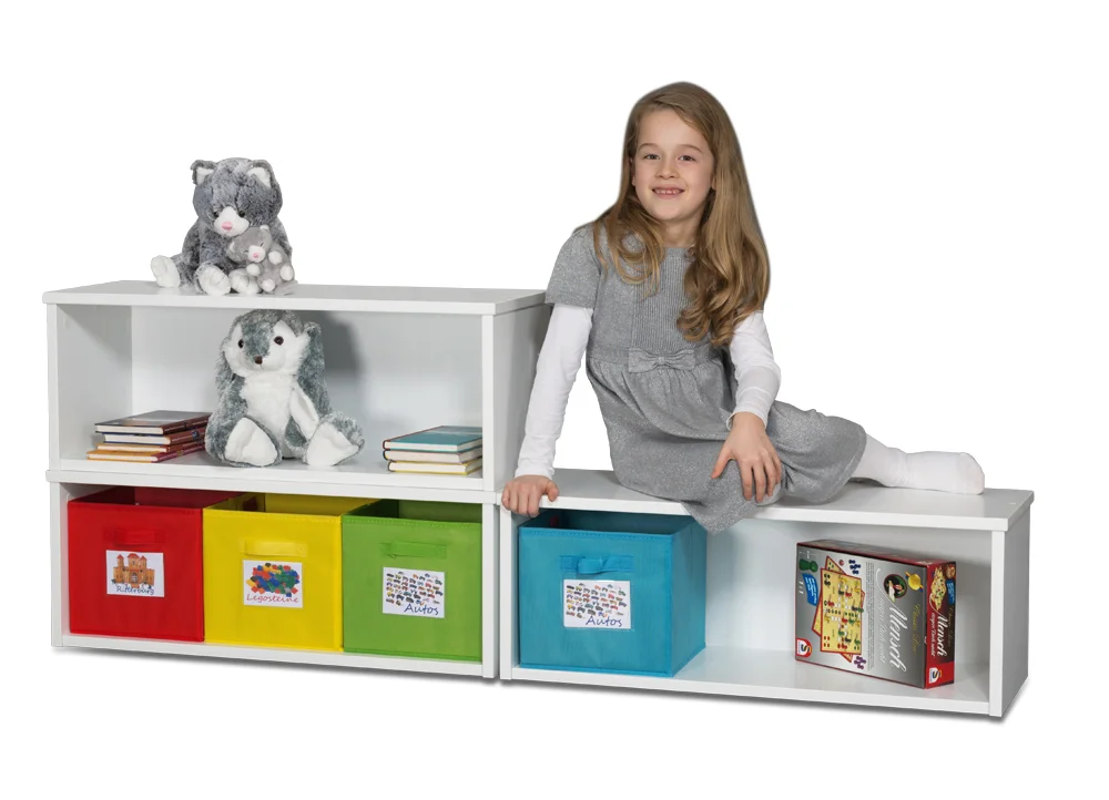 Spielzeugregal KINTObox 3er Kombi mit bunten Stoffboxen / SALTO Kindermöbel,