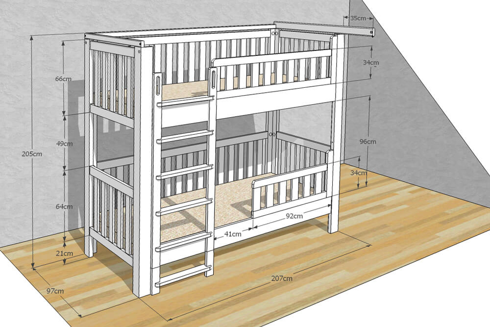 weiß lackiertes Etagenbett LISTO aus Buchenholzvon kIinderzimmer-24.de