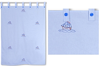 Kinderbett-Vorhang LISTO blau bestickt mit Segelschiffen