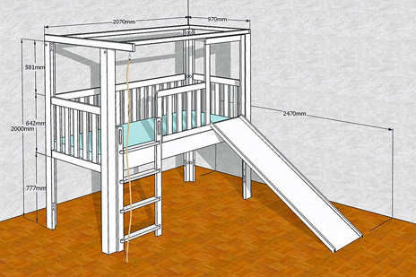 mitwachsendes Kinderbett LISTO-slide, mit Rutsche,CAD