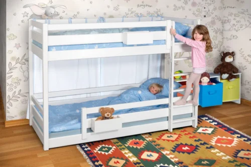 Etagenbett PICCO 180cm <br/>weiß lackiertes Buchenholz<br/>für kleine Zimmer