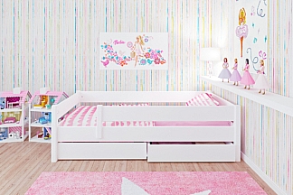 weiß lackiertes Kinderbett KINTO mit 2 Schubladen. Hersteller: SALTO-Kindermöbel in München